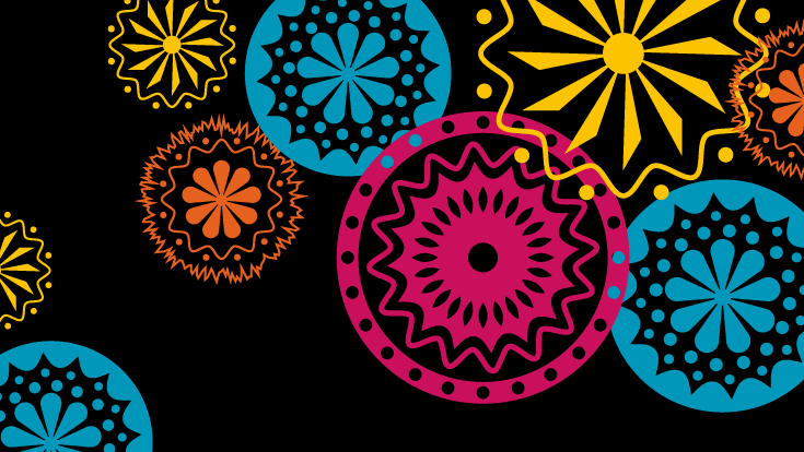 colorful flower shapes on a dark background